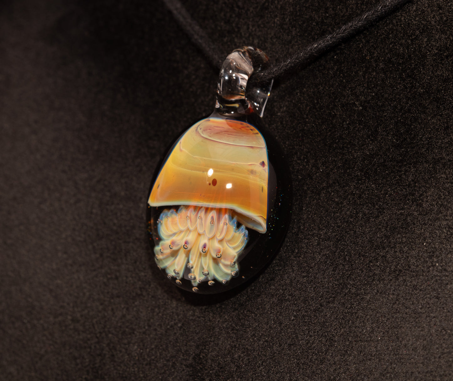 Handblown Jellyfish Necklace | Implosion Glass Art Pendant | Ocean-Inspired Jewelry | Sea Breeze