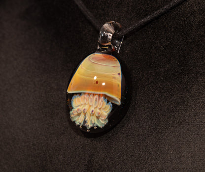 Handblown Jellyfish Necklace | Implosion Glass Art Pendant | Ocean-Inspired Jewelry | Sea Breeze