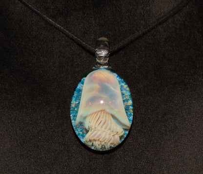 Handblown Sea Life Pendant | Jellyfish Glass Necklace | Silvered Glass Art Jewelry | Tropical Jewelry | Ocean Horizon