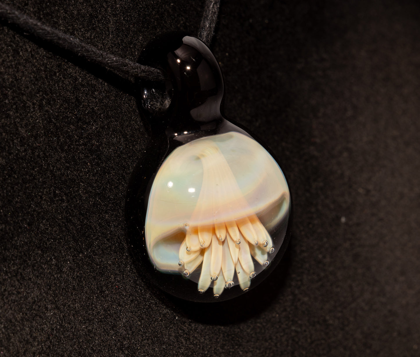Handblown Jellyfish Necklace | Implosion Glass Art Pendant | Ocean-Inspired Jewelry | Sea Breeze