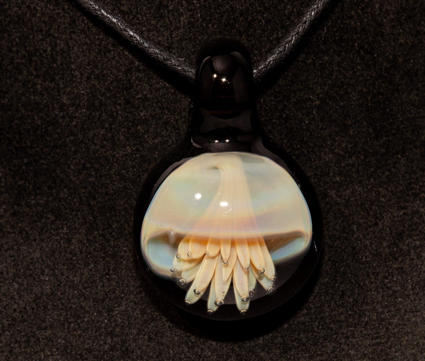Handblown Jellyfish Necklace | Implosion Glass Art Pendant | Ocean-Inspired Jewelry | Sea Breeze