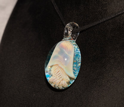 Handblown Sea Life Pendant | Jellyfish Glass Necklace | Silvered Glass Art Jewelry | Tropical Jewelry | Ocean Horizon