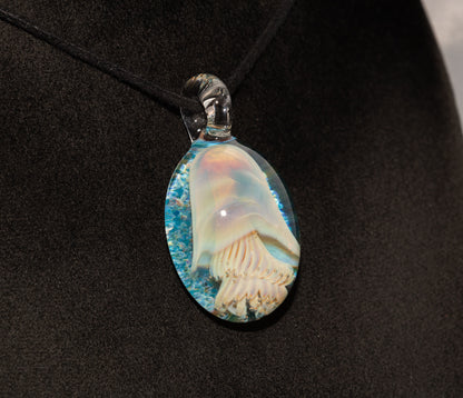 Handblown Sea Life Pendant | Jellyfish Glass Necklace | Silvered Glass Art Jewelry | Tropical Jewelry | Ocean Horizon