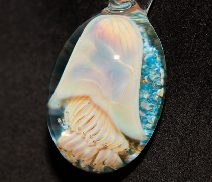 Handblown Sea Life Pendant | Jellyfish Glass Necklace | Silvered Glass Art Jewelry | Tropical Jewelry | Ocean Horizon
