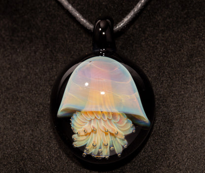 Silvered Glass Jellyfish | Handcrafted Glass Pendant | Ocean Life Necklace | Diving Jewelry | Underwater Light