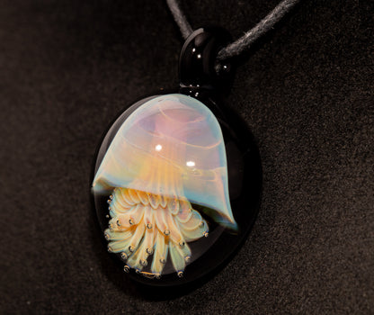 Silvered Glass Jellyfish | Handcrafted Glass Pendant | Ocean Life Necklace | Diving Jewelry | Underwater Light