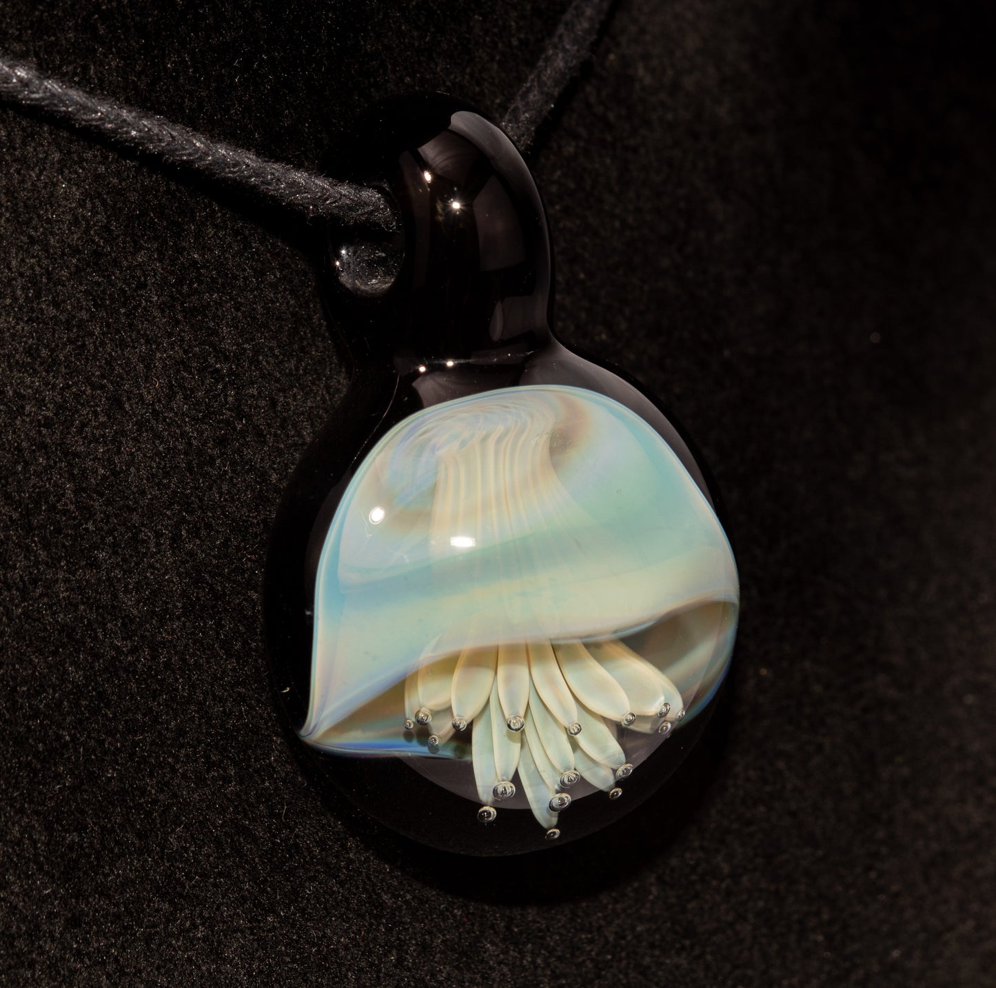 Sea Creature Pendant | Jellyfish Glass Necklace | Silvered Glass Art | Handblown Jewelry | Ocean Depths