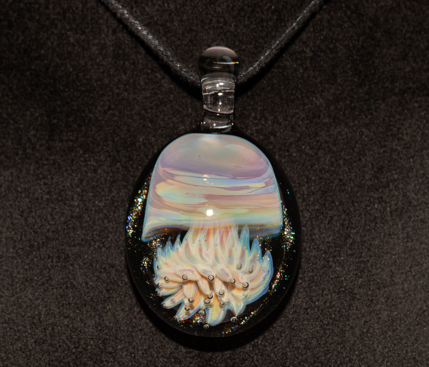 Handblown Sea Life Pendant | Jellyfish Glass Necklace | Silvered Glass Art Jewelry | Tropical Jewelry | Ocean Horizon