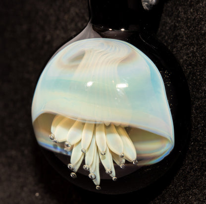 Sea Creature Pendant | Jellyfish Glass Necklace | Silvered Glass Art | Handblown Jewelry | Ocean Depths