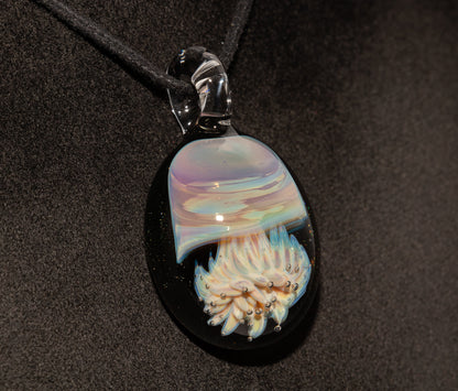 Handblown Sea Life Pendant | Jellyfish Glass Necklace | Silvered Glass Art Jewelry | Tropical Jewelry | Ocean Horizon