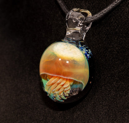 Ocean Pendant | Handblown Jellyfish Necklace | Glass Art Jewelry | Sea Life Pendant | Coral Colors