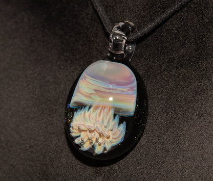 Handblown Sea Life Pendant | Jellyfish Glass Necklace | Silvered Glass Art Jewelry | Tropical Jewelry | Ocean Horizon