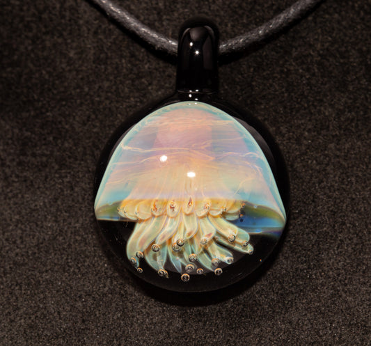 Ocean Jellyfish Pendant | Silvered Glass Necklace | Handblown Glass Jewelry | Tropical Accessories | Coral Reef
