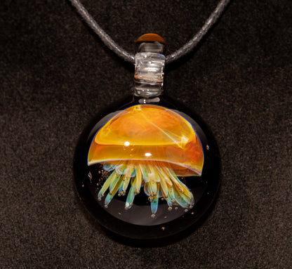 Jellyfish Pendant | Handblown Glass Jewelry | Ocean-Inspired Necklace | Silvered Glass Art | Tropical Vibes