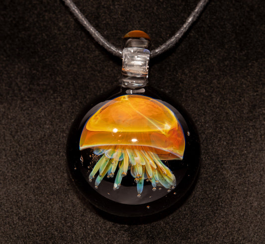 Jellyfish Pendant | Handblown Glass Jewelry | Ocean-Inspired Necklace | Silvered Glass Art | Tropical Vibes