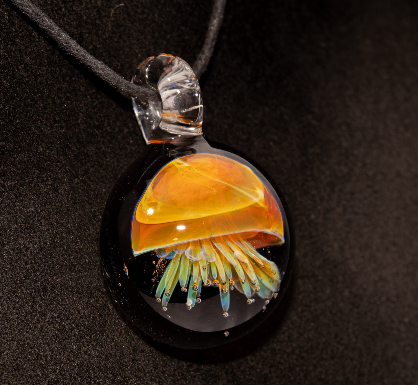 Jellyfish Pendant | Handblown Glass Jewelry | Ocean-Inspired Necklace | Silvered Glass Art | Tropical Vibes