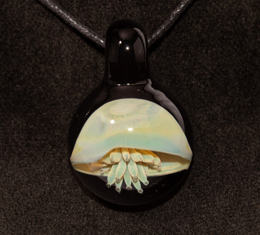Jellyfish Glass Art Pendant | Handcrafted Ocean Jewelry | Silvered Glass Necklace | Sunlit Sea