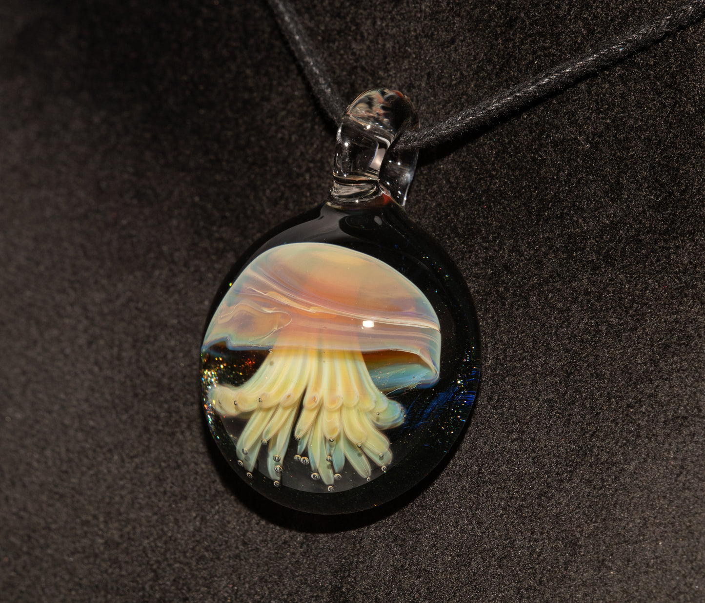 Implosion Jellyfish Necklace | Artisan Glass Pendant | Sea Life Jewelry | Handcrafted Art | Ocean Glow