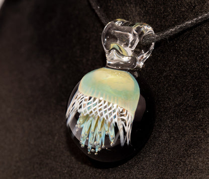 Handblown Sea Life Pendant | Jellyfish Glass Necklace | Silvered Glass Art Jewelry | Tropical Jewelry | Ocean Horizon