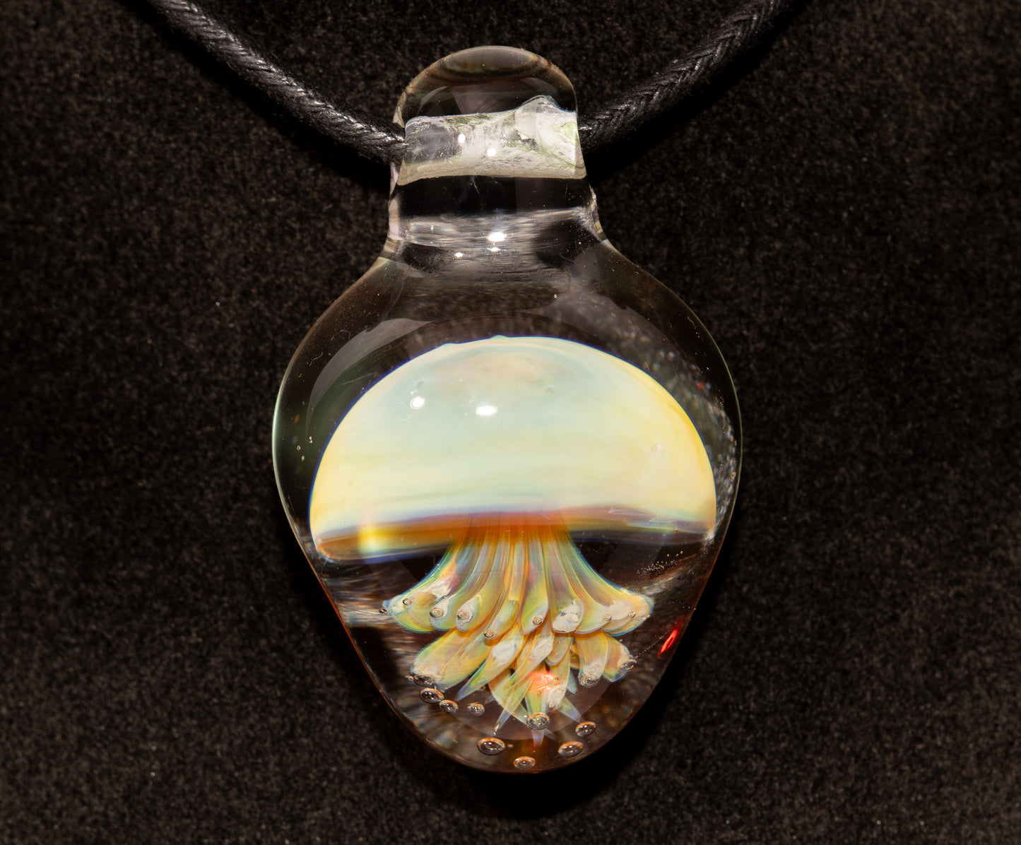 Handblown Jellyfish Necklace | Implosion Glass Art Pendant | Ocean-Inspired Jewelry | Sea Breeze