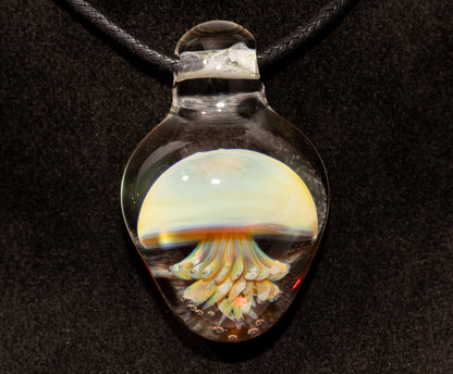 Handblown Jellyfish Necklace | Implosion Glass Art Pendant | Ocean-Inspired Jewelry | Sea Breeze