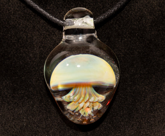 Handblown Jellyfish Necklace | Implosion Glass Art Pendant | Ocean-Inspired Jewelry | Sea Breeze