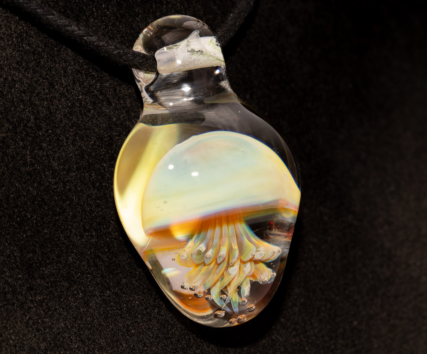 Handblown Jellyfish Necklace | Implosion Glass Art Pendant | Ocean-Inspired Jewelry | Sea Breeze