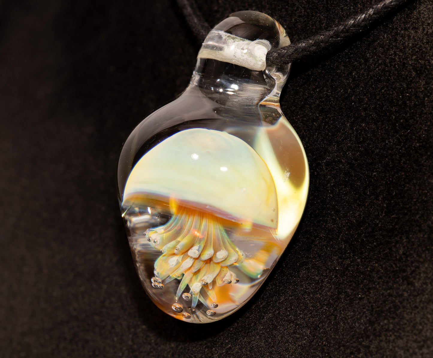 Handblown Jellyfish Necklace | Implosion Glass Art Pendant | Ocean-Inspired Jewelry | Sea Breeze