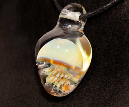 Handblown Jellyfish Necklace | Implosion Glass Art Pendant | Ocean-Inspired Jewelry | Sea Breeze