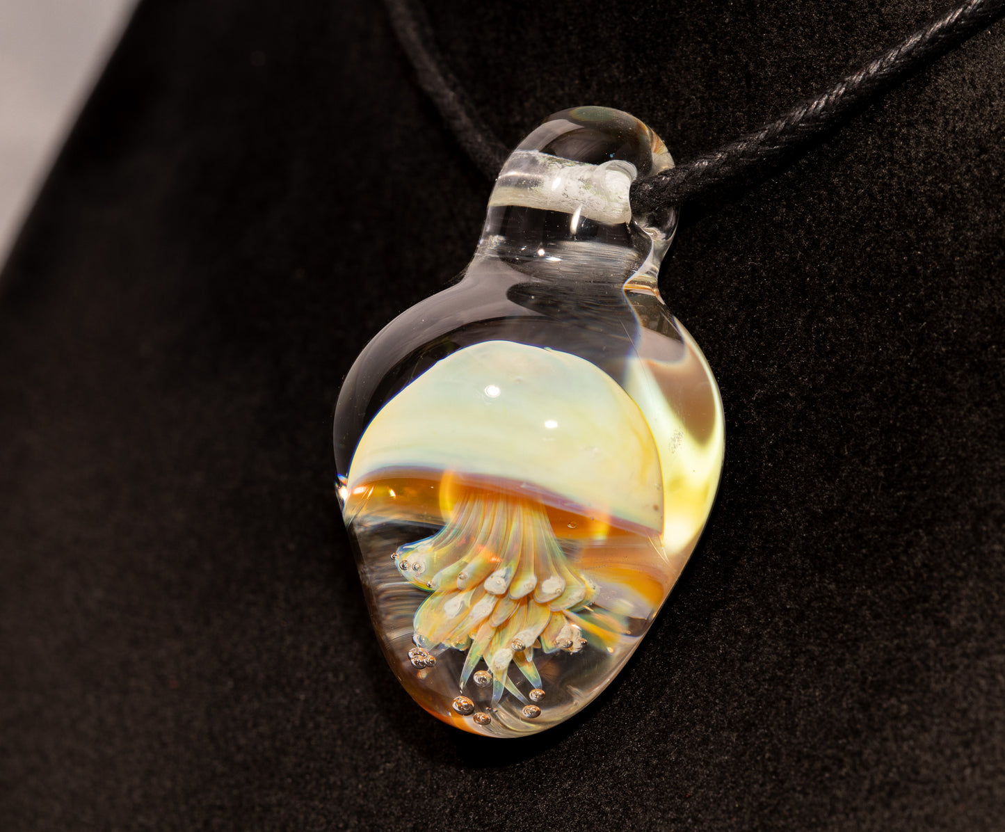 Handblown Jellyfish Necklace | Implosion Glass Art Pendant | Ocean-Inspired Jewelry | Sea Breeze