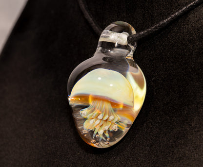 Handblown Jellyfish Necklace | Implosion Glass Art Pendant | Ocean-Inspired Jewelry | Sea Breeze