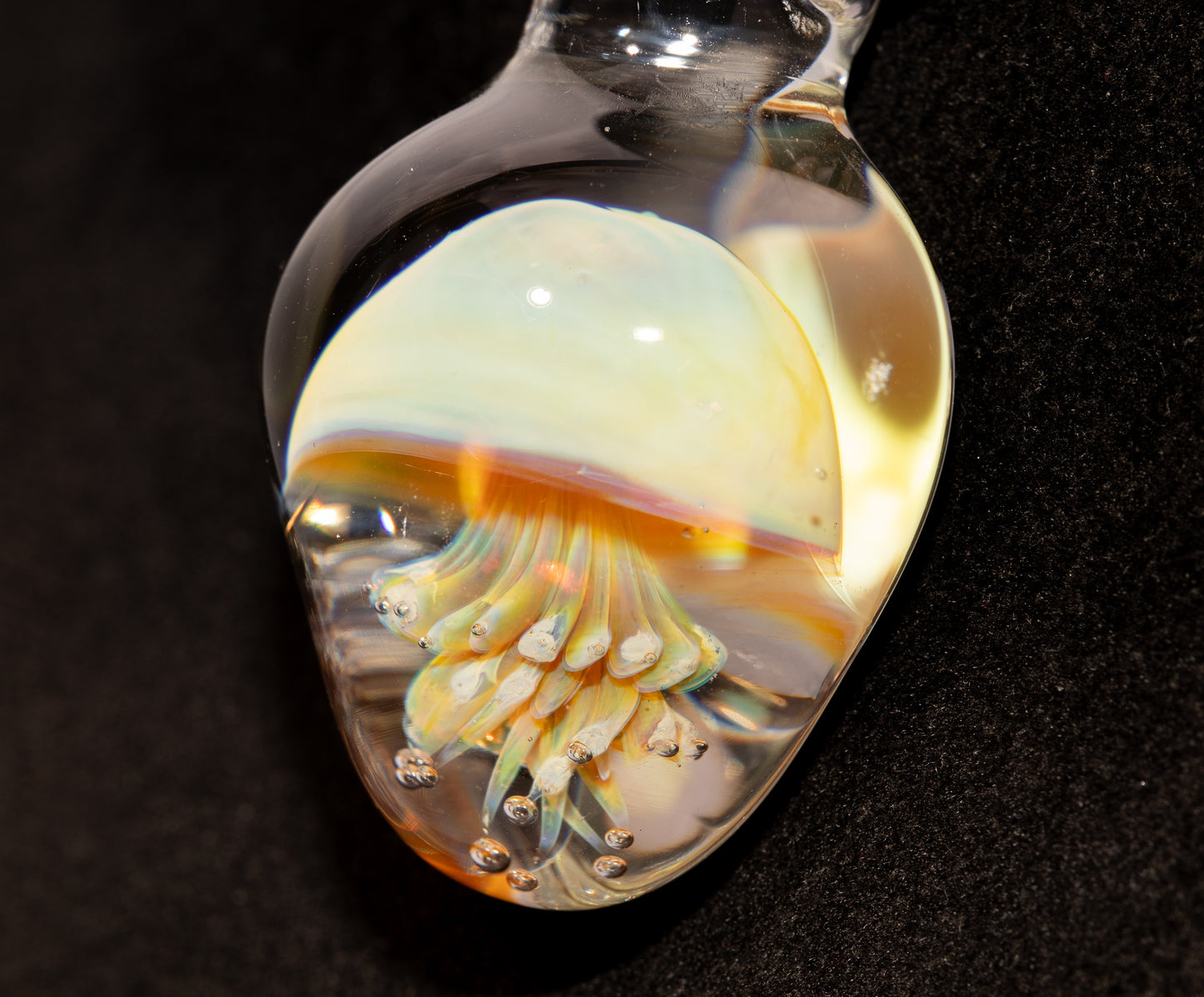 Handblown Jellyfish Necklace | Implosion Glass Art Pendant | Ocean-Inspired Jewelry | Sea Breeze