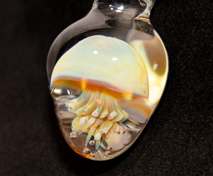 Handblown Jellyfish Necklace | Implosion Glass Art Pendant | Ocean-Inspired Jewelry | Sea Breeze