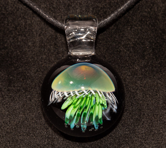 Artisan Jellyfish Pendant | Ocean-Inspired Glass Necklace | Handblown Glass Jewelry | Tropical Waters