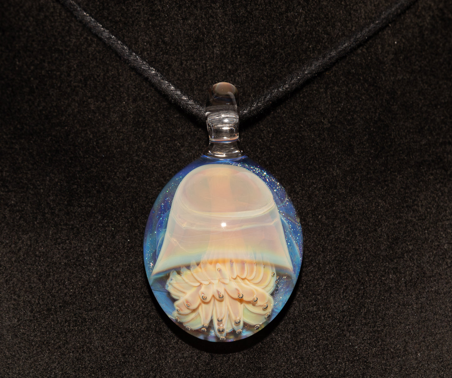 Jellyfish Glass Art Pendant | Handcrafted Ocean Jewelry | Silvered Glass Necklace | Sunlit Sea