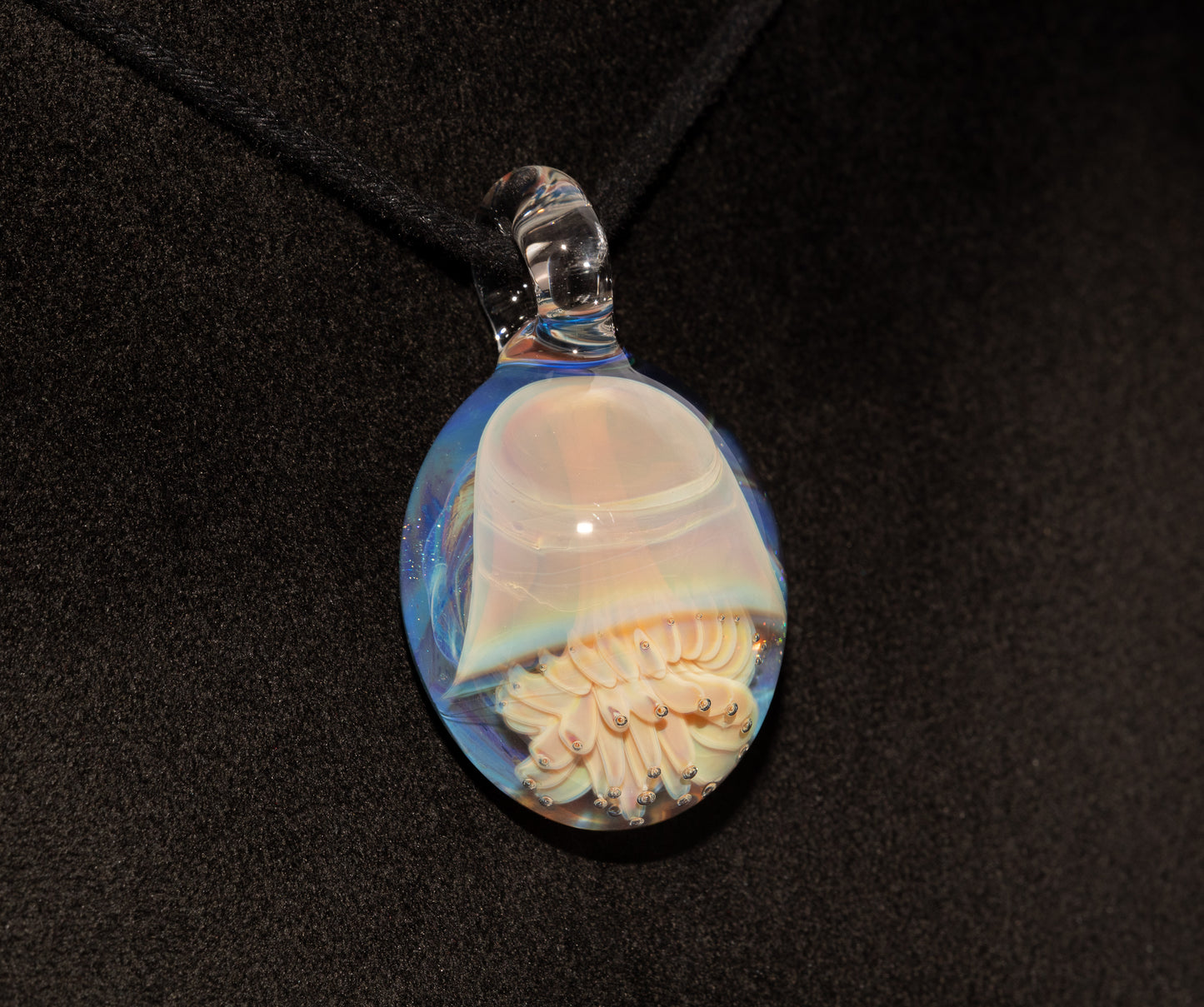 Jellyfish Glass Art Pendant | Handcrafted Ocean Jewelry | Silvered Glass Necklace | Sunlit Sea