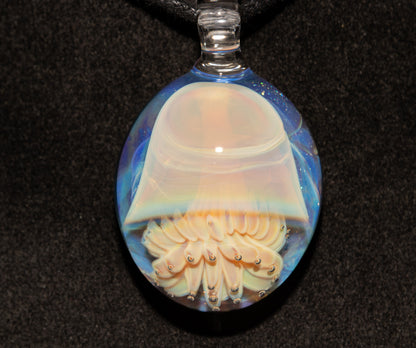 Jellyfish Glass Art Pendant | Handcrafted Ocean Jewelry | Silvered Glass Necklace | Sunlit Sea