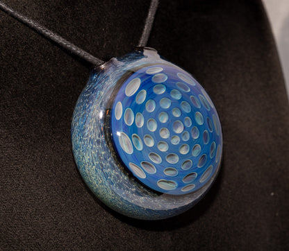 Geometric Honeycomb Lotus Pod Pendant | Handblown Glass Necklace | Unique Art Glass Jewelry