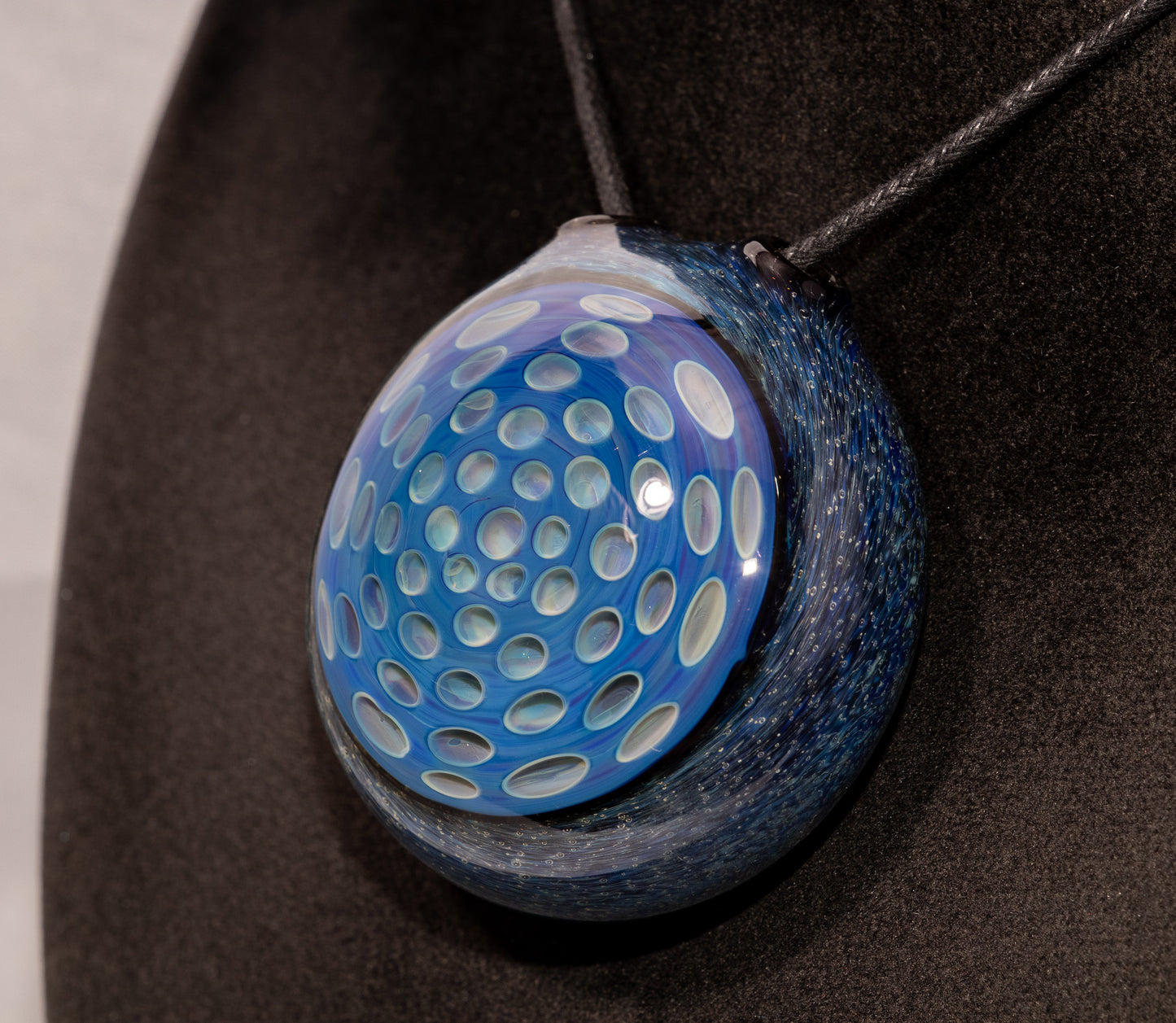 Geometric Honeycomb Lotus Pod Pendant | Handblown Glass Necklace | Unique Art Glass Jewelry