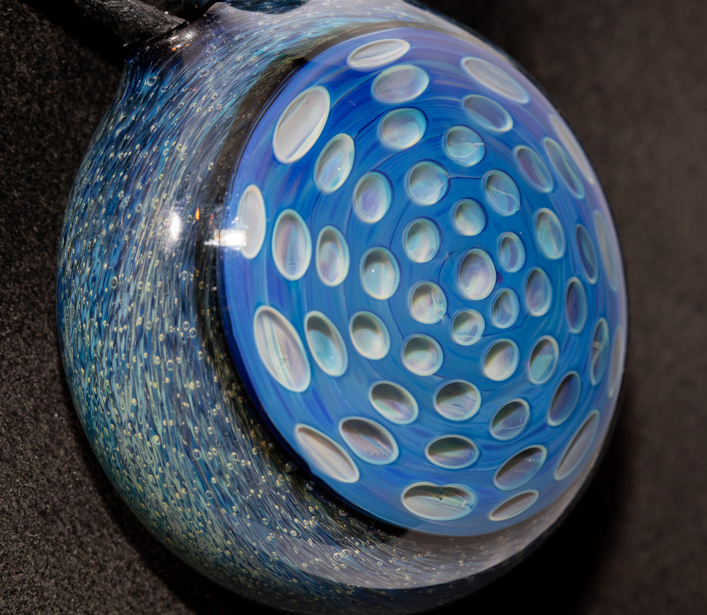 Geometric Honeycomb Lotus Pod Pendant | Handblown Glass Necklace | Unique Art Glass Jewelry