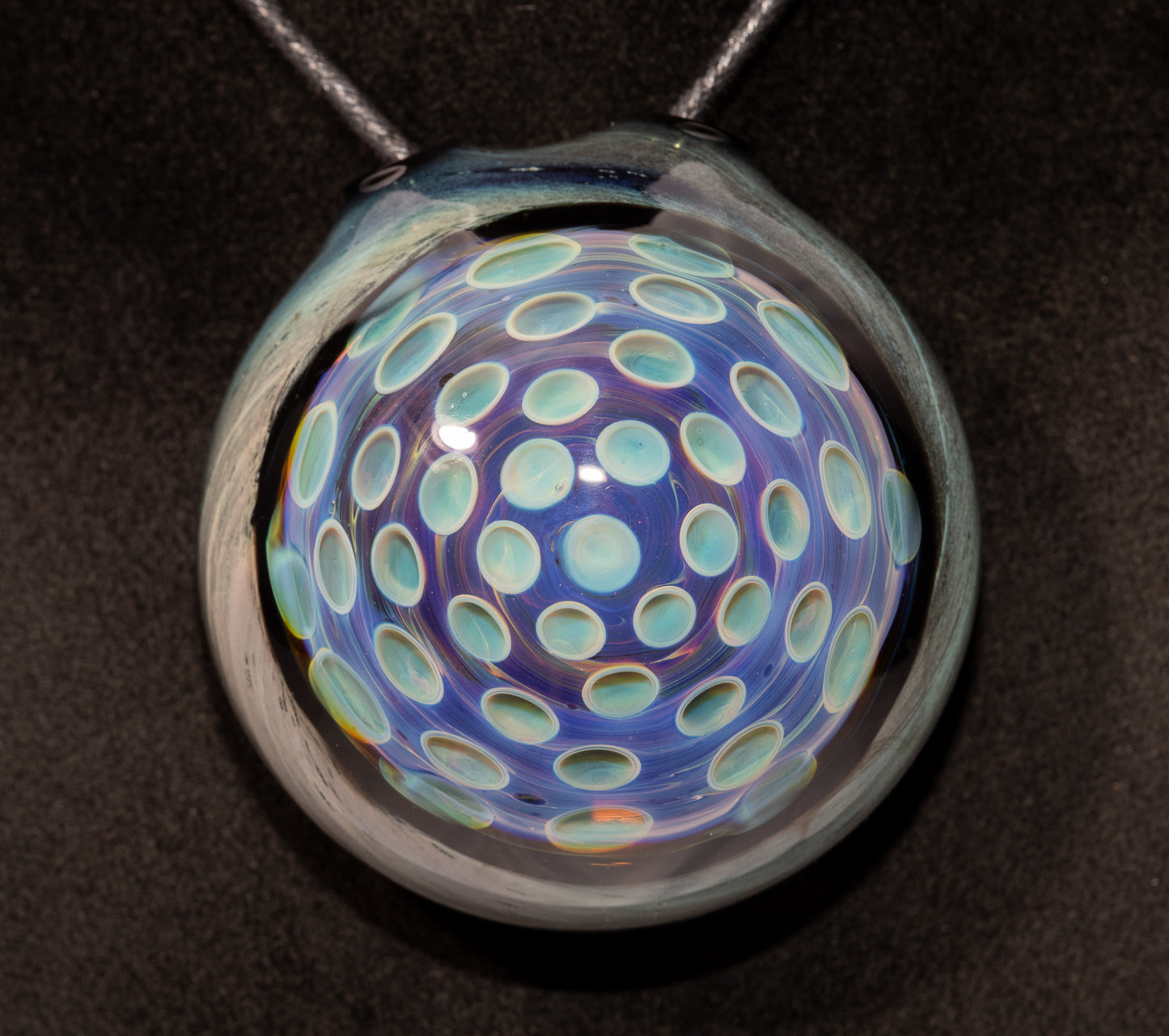 Handmade Lotus Pod Honeycomb Pendant | Dotted Glass Design | Unique Art Glass Jewelry | Hollow Dome