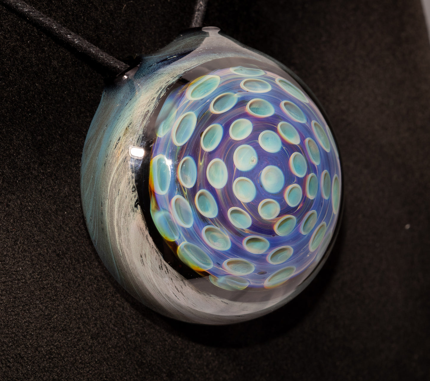 Handmade Lotus Pod Honeycomb Pendant | Dotted Glass Design | Unique Art Glass Jewelry | Hollow Dome