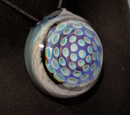 Handmade Lotus Pod Honeycomb Pendant | Dotted Glass Design | Unique Art Glass Jewelry | Hollow Dome
