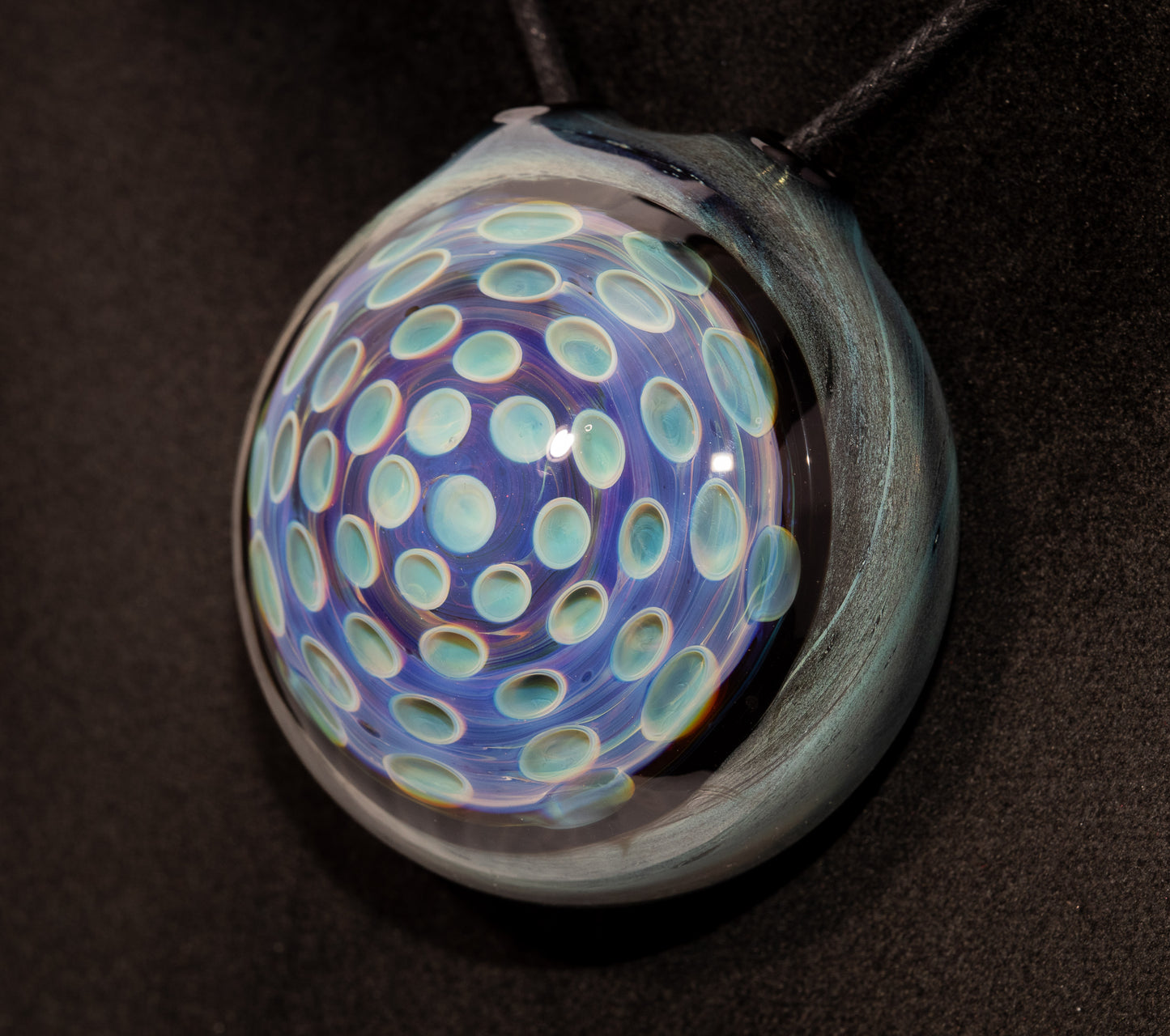 Handmade Lotus Pod Honeycomb Pendant | Dotted Glass Design | Unique Art Glass Jewelry | Hollow Dome