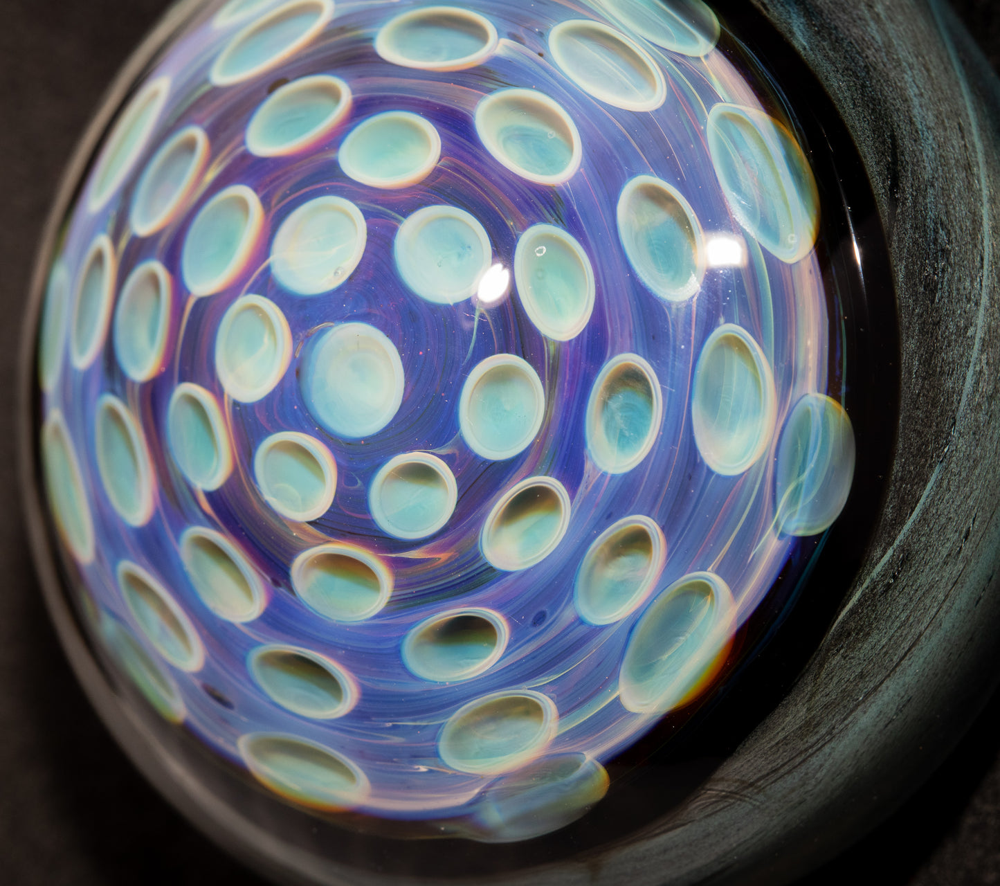 Handmade Lotus Pod Honeycomb Pendant | Dotted Glass Design | Unique Art Glass Jewelry | Hollow Dome