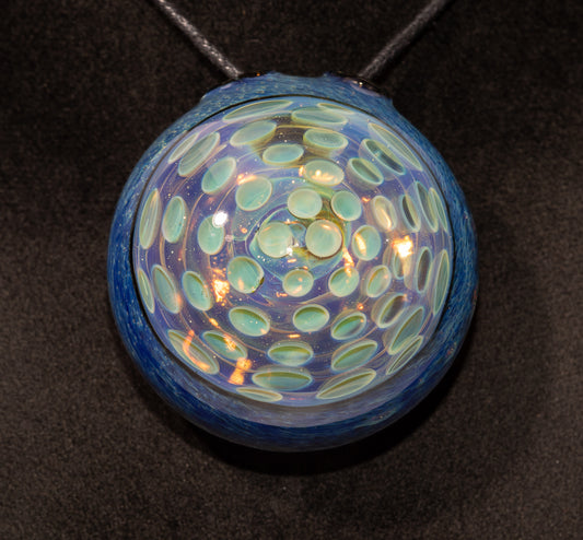 Honeycomb Dot Pattern Lotus Pod Pendant | Hand-Twisted Glass Jewelry | Artisan Necklace