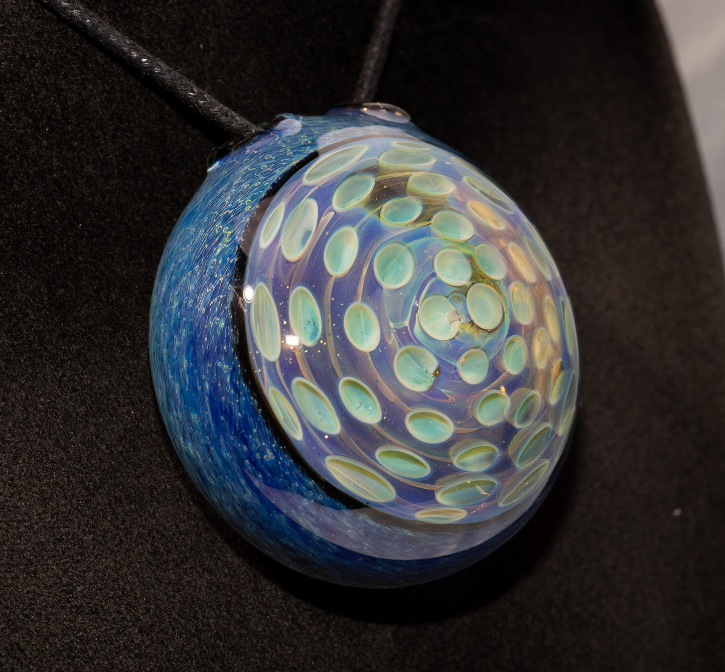 Honeycomb Dot Pattern Lotus Pod Pendant | Hand-Twisted Glass Jewelry | Artisan Necklace