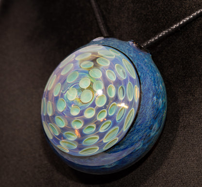 Honeycomb Dot Pattern Lotus Pod Pendant | Hand-Twisted Glass Jewelry | Artisan Necklace