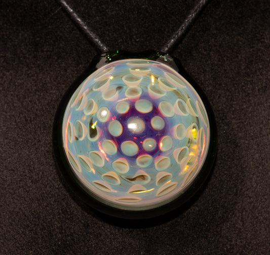 Honeycomb Lotus Pod Glass Pendant | Geometric Dot Stack Pattern | Artisan Blown Glass Necklace