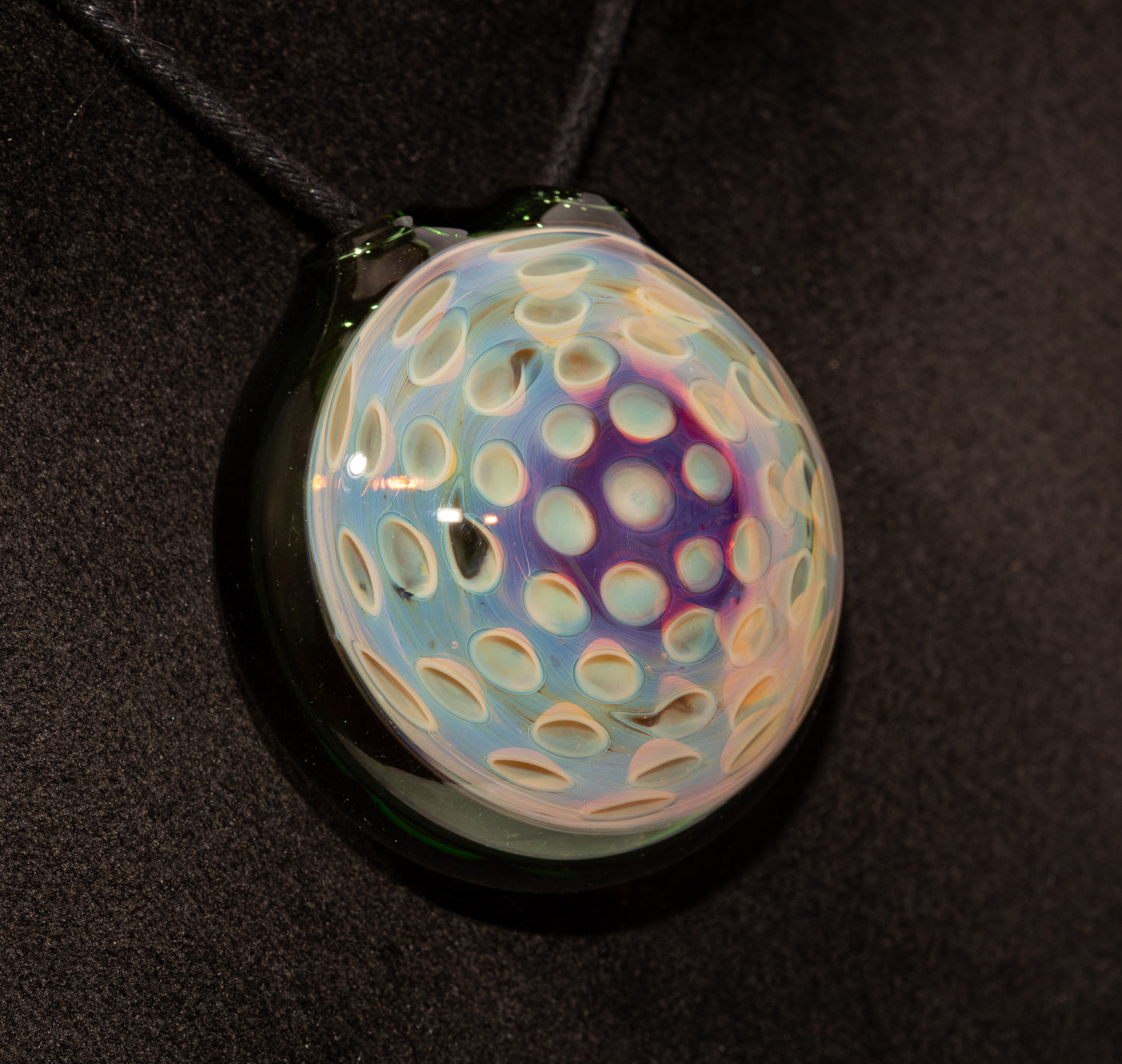 Honeycomb Lotus Pod Glass Pendant | Geometric Dot Stack Pattern | Artisan Blown Glass Necklace